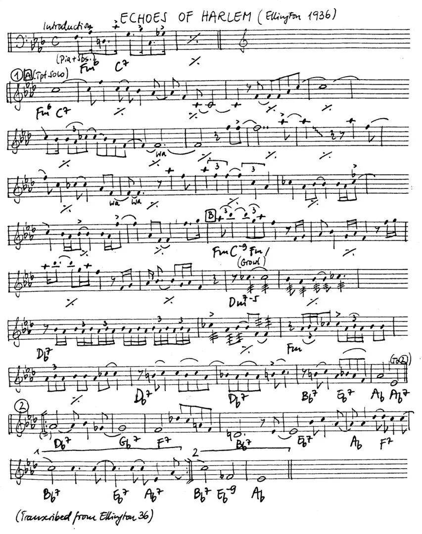 echoes of harlem free jazz leadsheet - Courtesy of the Jungle Jazz Band